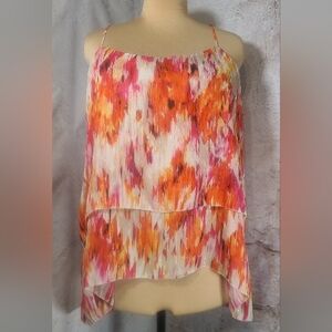a.n.a Bright Orange & Pink 2 Tiered Hi Low Spaghetti Strap Top XL